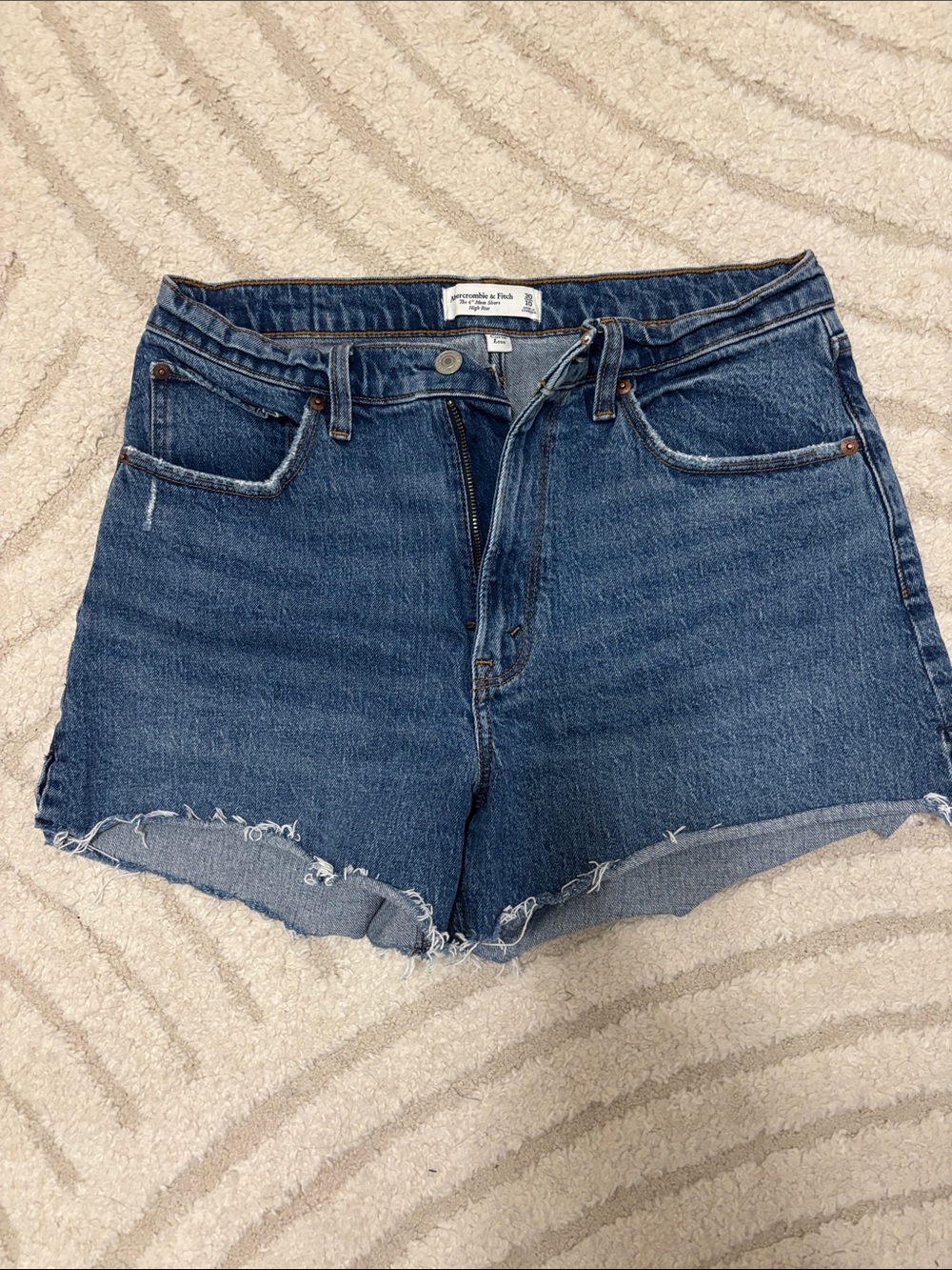 Abercrombie & Fitch Raw-Hem High-Rise Denim Shorts - Dark Blue